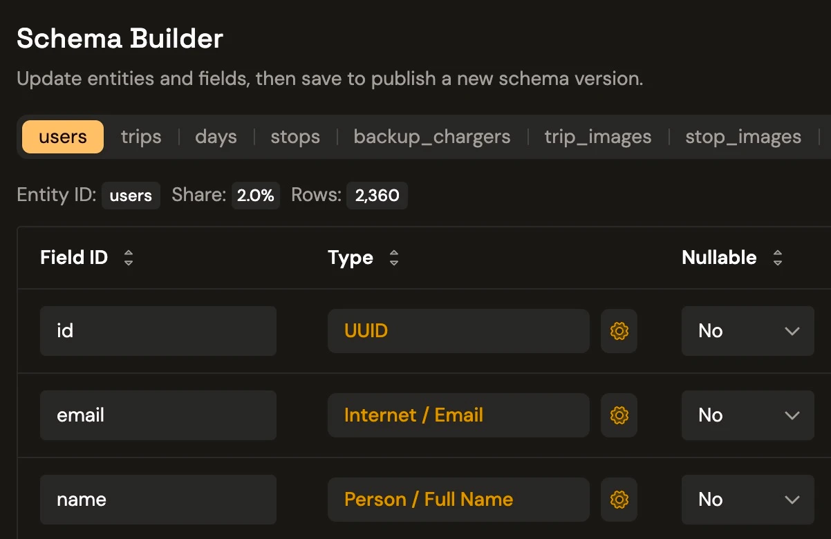 Schema builder screenshot in Synthbrew